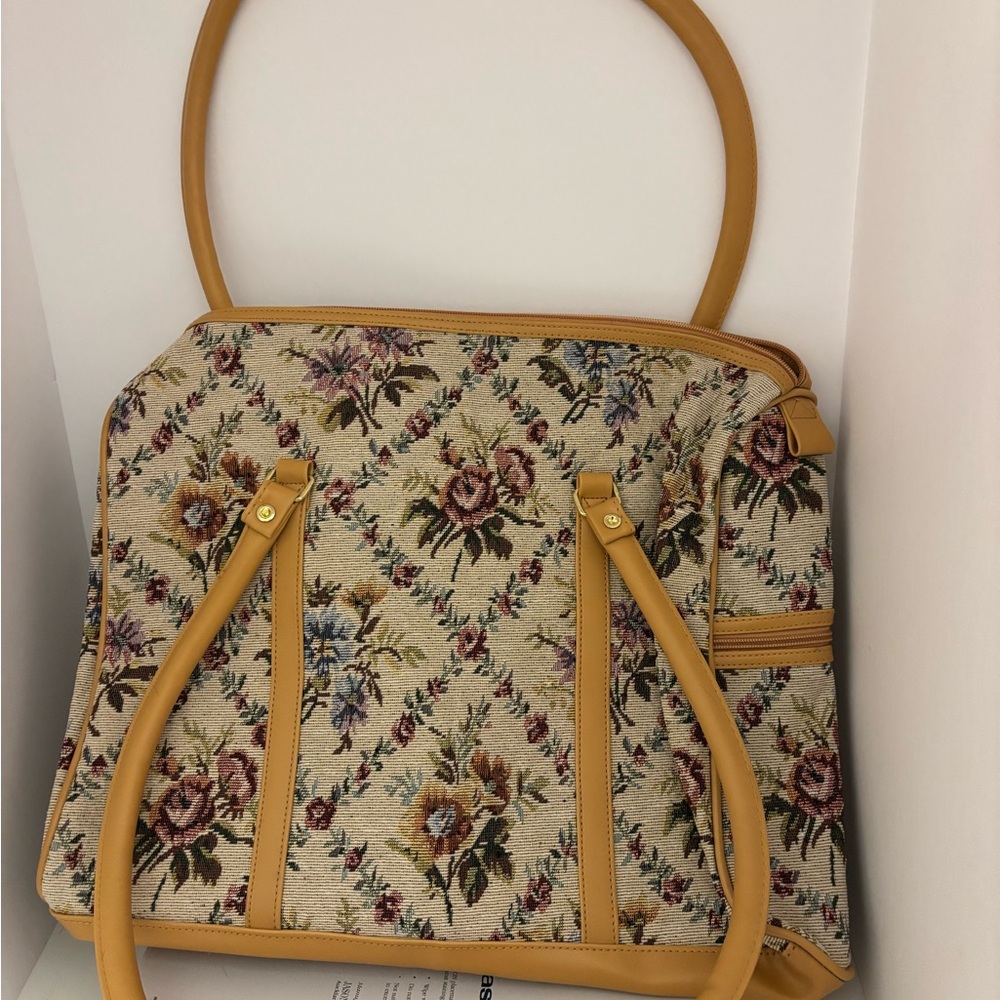 Floral Tapestry Tote Bag with Tan Accents - NWOT